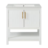 Elegant Bathroom Vanity With Ceramic Sink And Versatile Storage