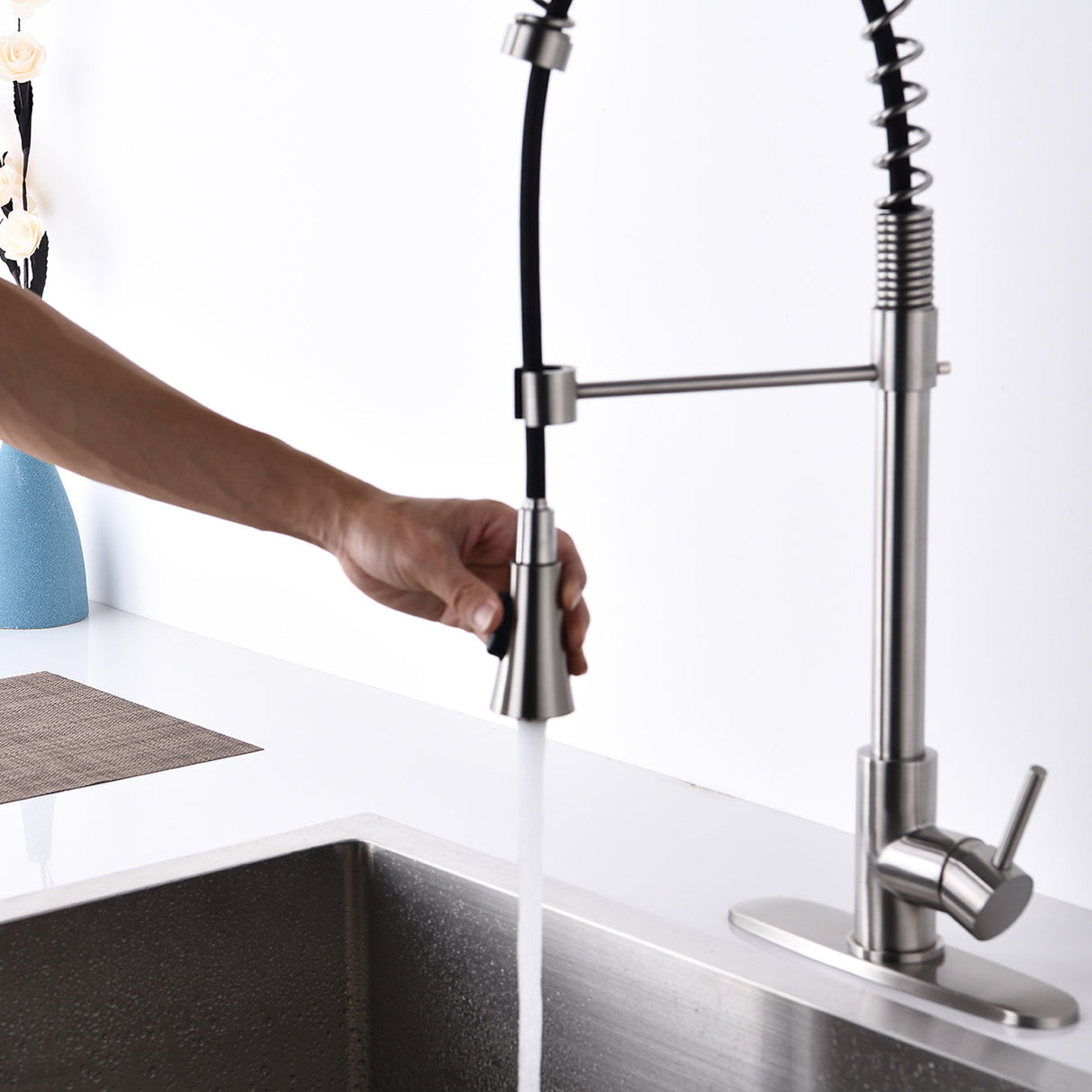 Modern Single Handle Spring High Arc Kitchen Faucet With Water Filter System