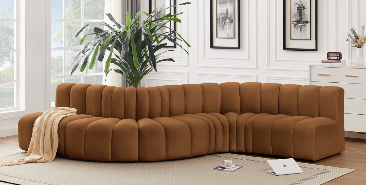 Arc - Velvet 6 Piece Curved Modular Sofa - Saddle