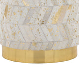 Oro - Ottoman - Gold Metal, Ivory Leather, Gold Splatter