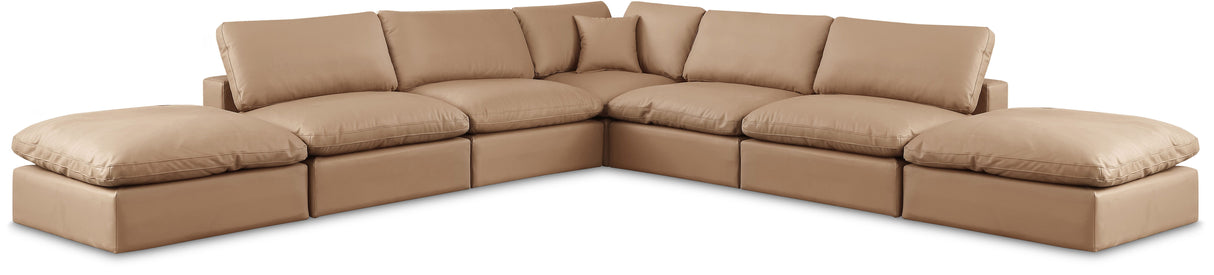 Comfy - 7 Piece Faux Leather Modular Corner Sectional - Tan