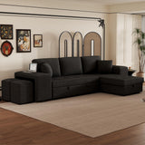 Modern L-Shape 3 Seat Reversible Sectional Couch, Pull Out Sleeper Sofa With Storage Chaise And 2 Stools For Living Room Furniture Set