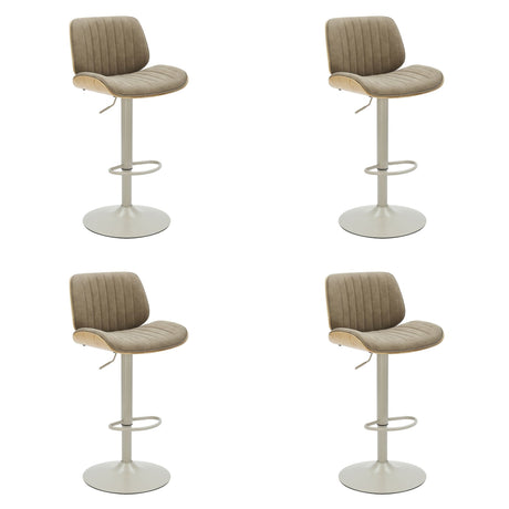Brock - Adjustable Swivel Curved Back Wood Bar Stool With Faux Leather Seat