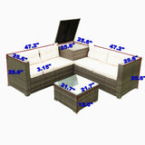 4 Piece Patio Sectional Wicker Rattan Outdoor Furniture Sofa Set With Storage Box