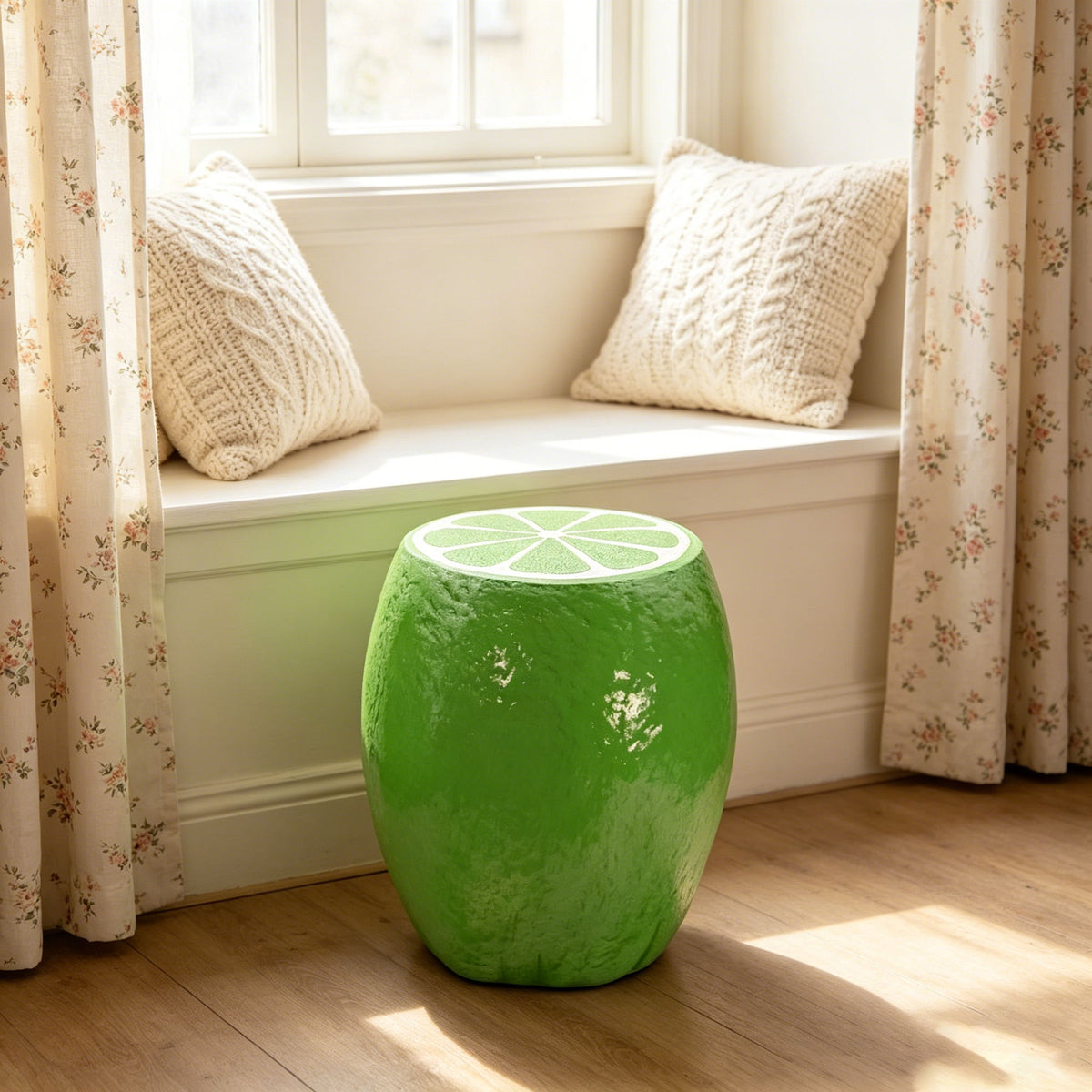 Novelty Lime Stool, Fruit Shaped Plant Stand & End Table, Accent Furniture For Home Garden Decoration - Green