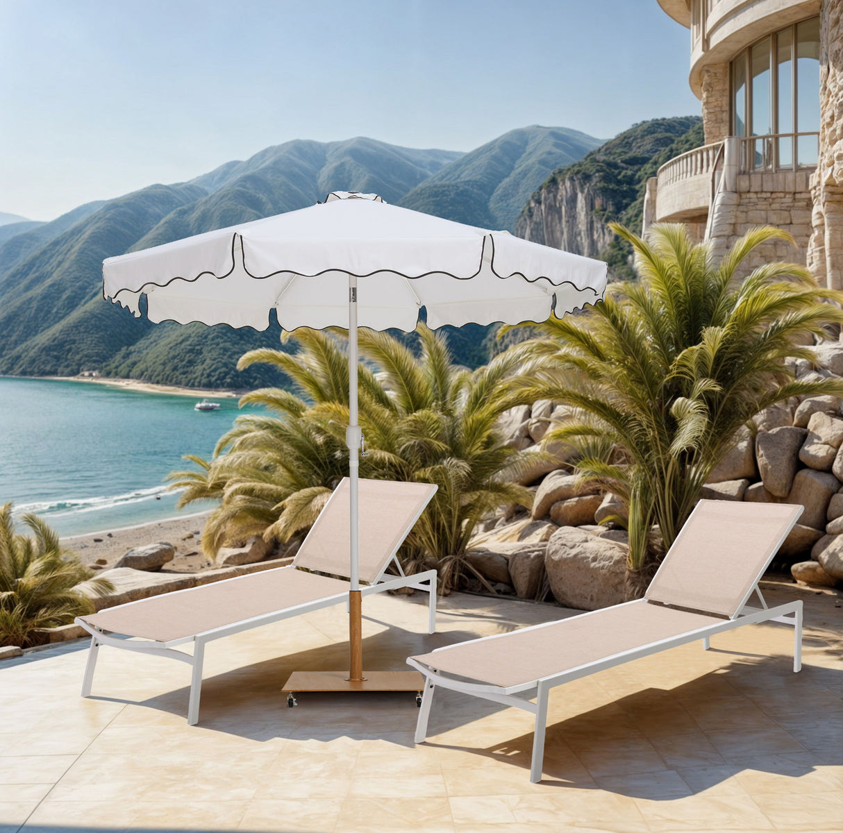 Amalfi - Aluminum Patio Umbrella - Light Brown Base / White Pole