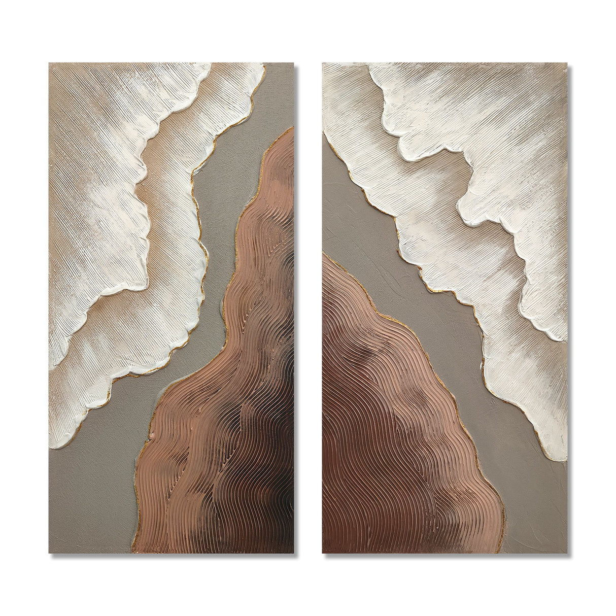 Abstract Wall Art, Textured Canvas Painting With Accents, Decor For Living Room (Set of 2) - Antique Brown+White