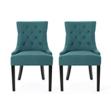 Dining Chair (Set of 2) With Upholstered Diamond Tufting And Espresso Birch Legs - Teal