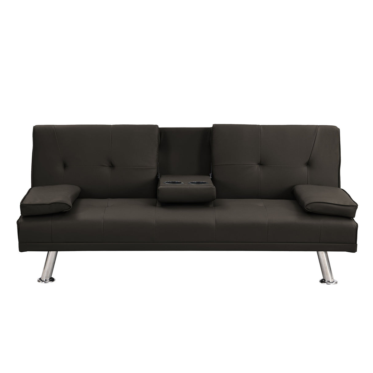 Modern Sofa Bed With Armrest 2 Holders, Wood Frame & Stainless Leg
