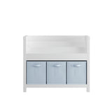 Bookshelf With 3 Tier Front Facing Storage And 3 Bins, Toddler Bookcase For Playroom - White