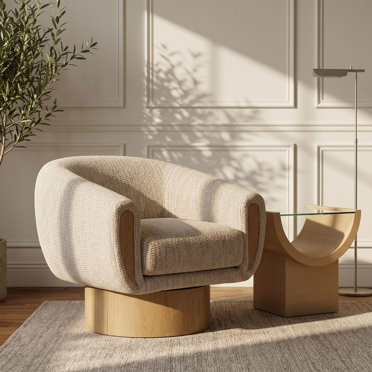 Avella - Interwoven Fabric Swivel Accent Chair - Light Brown Base