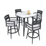 Modern Outdoor Patio Bar Set, Rounded Square Table & Bar Chairs, Non Rust Frame, Tapered Legs, Sunbrella Cushion