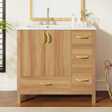 Bathroom Vanity, 2 Soft Close Doors, 4 Soft Close Drawers, Adjustable Shelf, Storage Cabinet - Acacia Wood