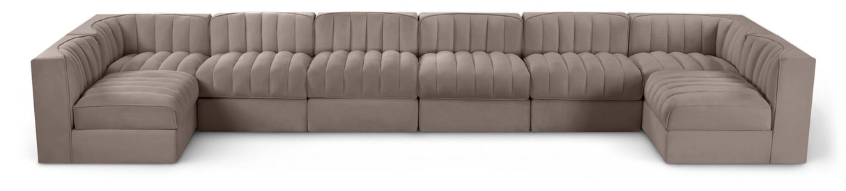 Rummi - Velvet Performance Fabric Upholstered 8 Piece Modular Sectional (With 2 Corner Chairs)