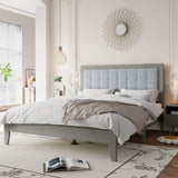 Mid Century Modern Platform Bed With Upholstered Headboard