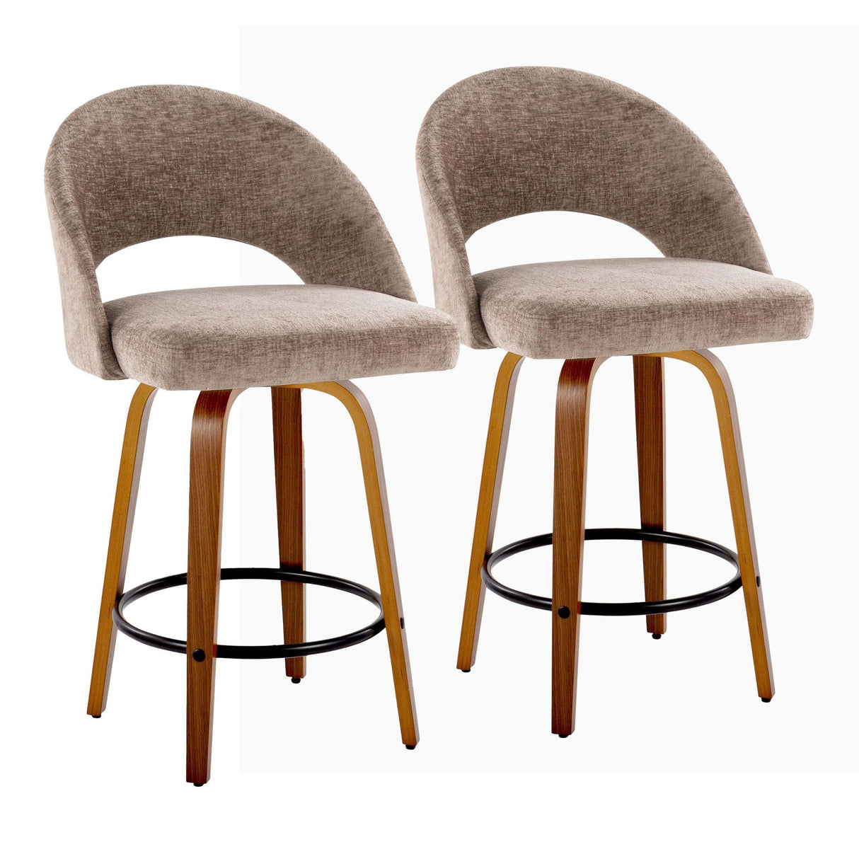 Renee - Upholstered Fixed-Height Barstool (Set of 2) - Walnut Wood Base
