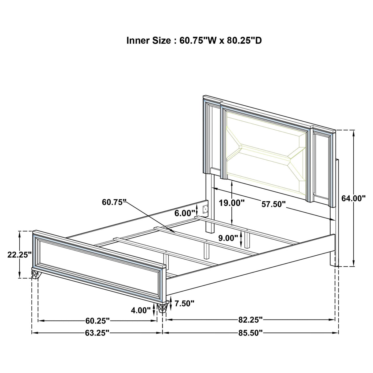Panel Bed With LED Headboard