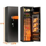 Large Capacity Mechanical Gun Safe For Rifles & Handguns, Digital Password Lock, Built In Independent Lock Box, Adjustable Shelves - Black