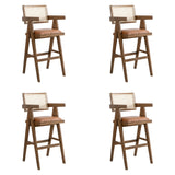 Harley - Nutmeg Brown Solid Wood And Rattan Upholstered 30" Bar Height Barstool