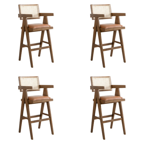 Harley - Nutmeg Brown Solid Wood And Rattan Upholstered 30" Bar Height Barstool