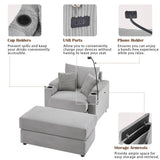 Modern Style Single Sofa Sofa Couch With Storage Space, A Movable Ottoman, 2 USB Ports, 2 Cup Holders, A Phone Holder For Living Room