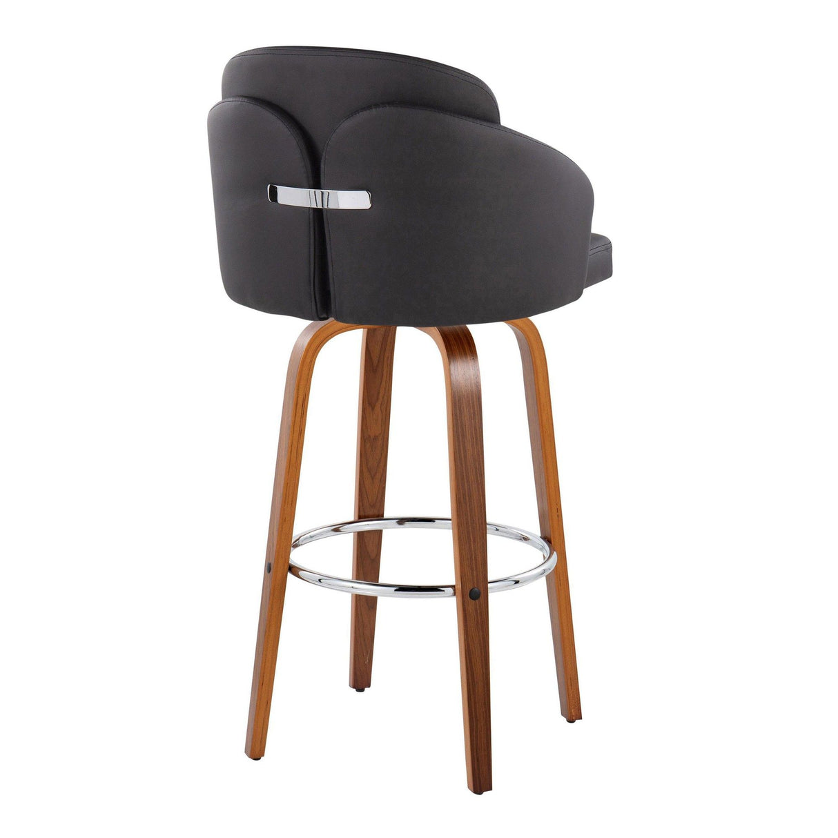 Dahlia - Contemporary Fixed-Height Barstool (Set of 2) - Walnut Wood, Chrome Footrest