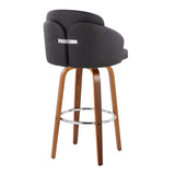 Dahlia - Contemporary Fixed-Height Barstool (Set of 2) - Walnut Wood, Chrome Footrest