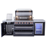 Mont Alpi Black Series 8 Ft Propane Outdoor Kitchen Island w/ Side Burner & Fridge - MAi805-BSSFC