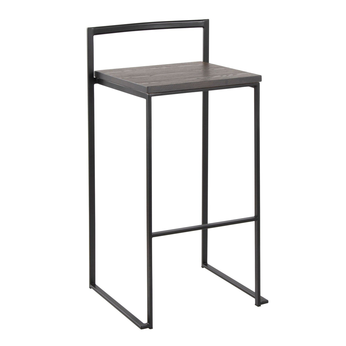 Fuji - 30" Stackable Barstool With Espresso Wood-Pressed Grain Bamboo Seat (Set of 2) - Black Metal