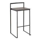 Fuji - 30" Stackable Barstool With Espresso Wood-Pressed Grain Bamboo Seat (Set of 2) - Black Metal