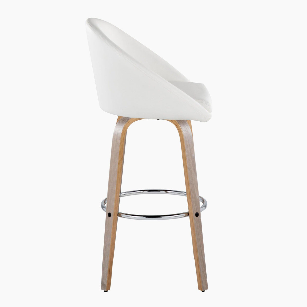 Matisse - 30" Highback Fixed-Height Barstool With Swivel And Round Chrome Metal Footrest (Set of 2) - Light Gray Wood