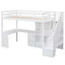 Loft Bed With L Shaped Desk, Drawers, Cabinet, And Storage Staircase