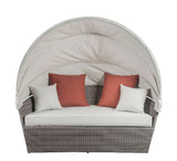 Salena - Patio Canopy Sofa With 4 Pillows & Ottoman - Beige Fabric & Gray Wicker