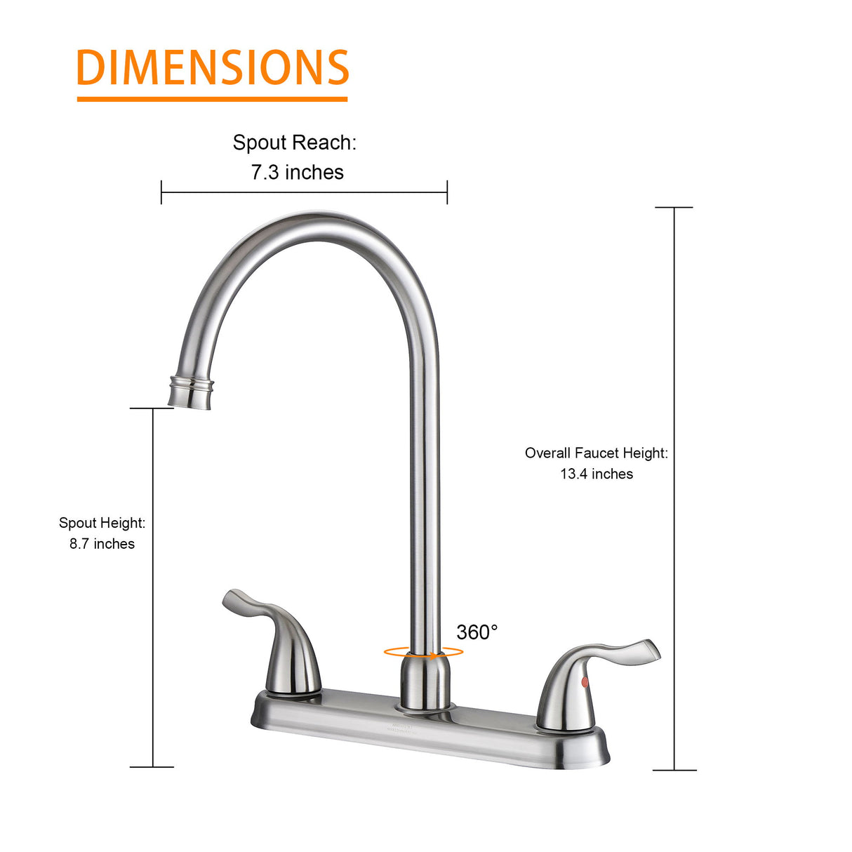 Stainless Steel Kitchen Sink Faucet With 2 Handles, 3 Hole Installation
