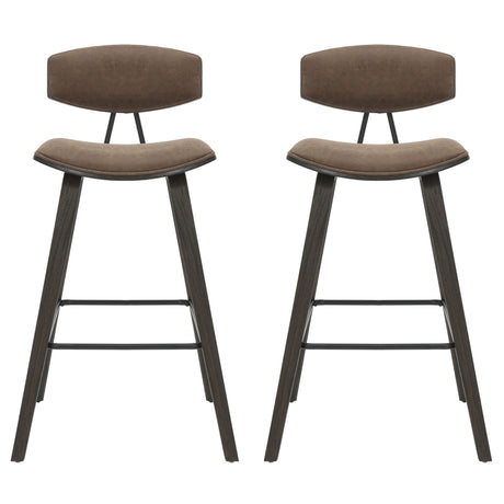 Fox - Bar Height Curved Back Wood Bar Stool With Faux Leather Seat