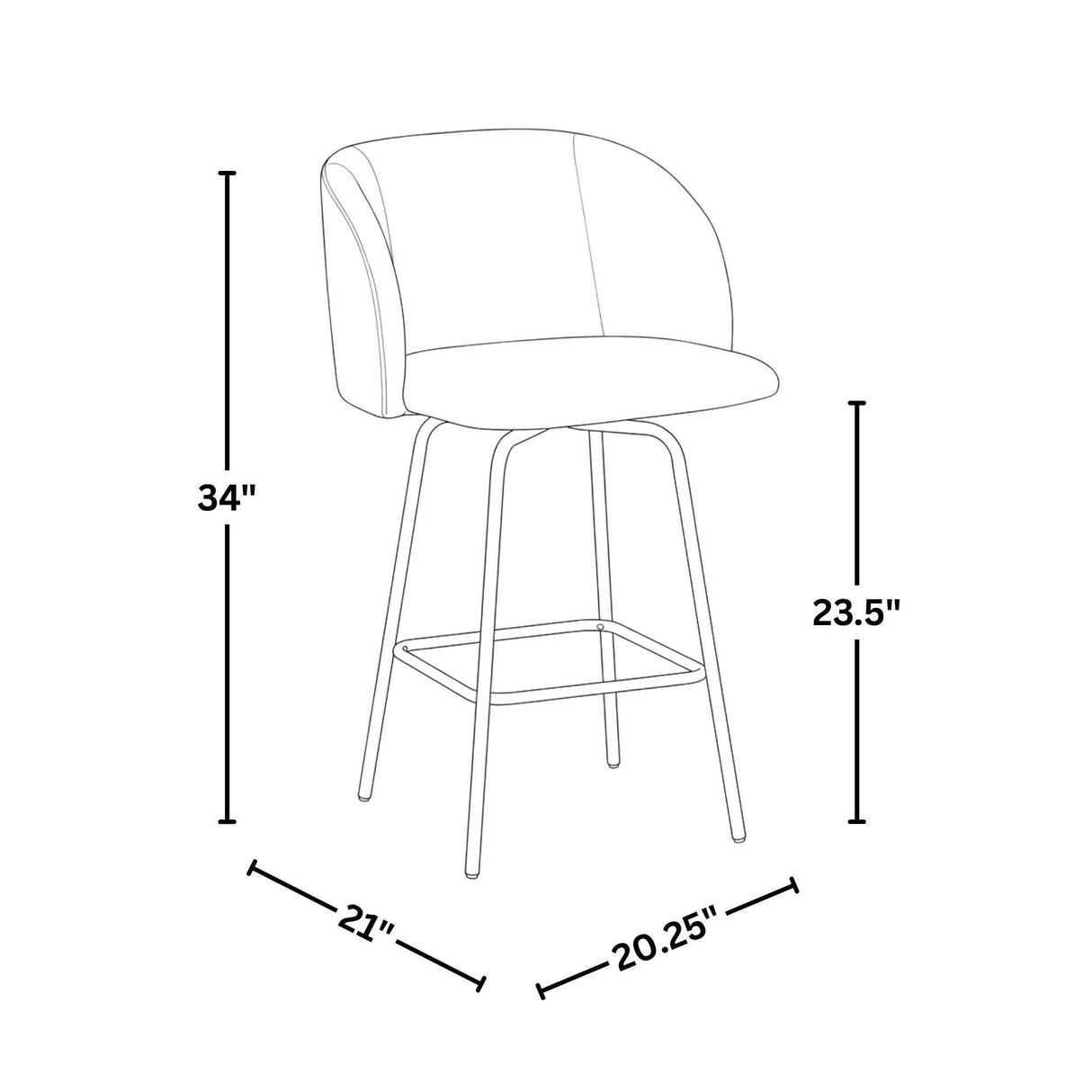 Fran - Swivel Fixed-Height Counter Stool (Set of 2) - Black Metal, Cream Velvet, Gold Metal