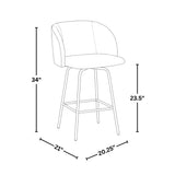Fran - Swivel Fixed-Height Counter Stool (Set of 2) - Black Metal, Cream Velvet, Gold Metal
