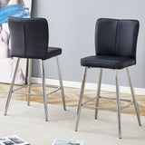 Modern Bar Chair Set Streamlined Backrest Metal Legs 2 Pieces - Black / Silver