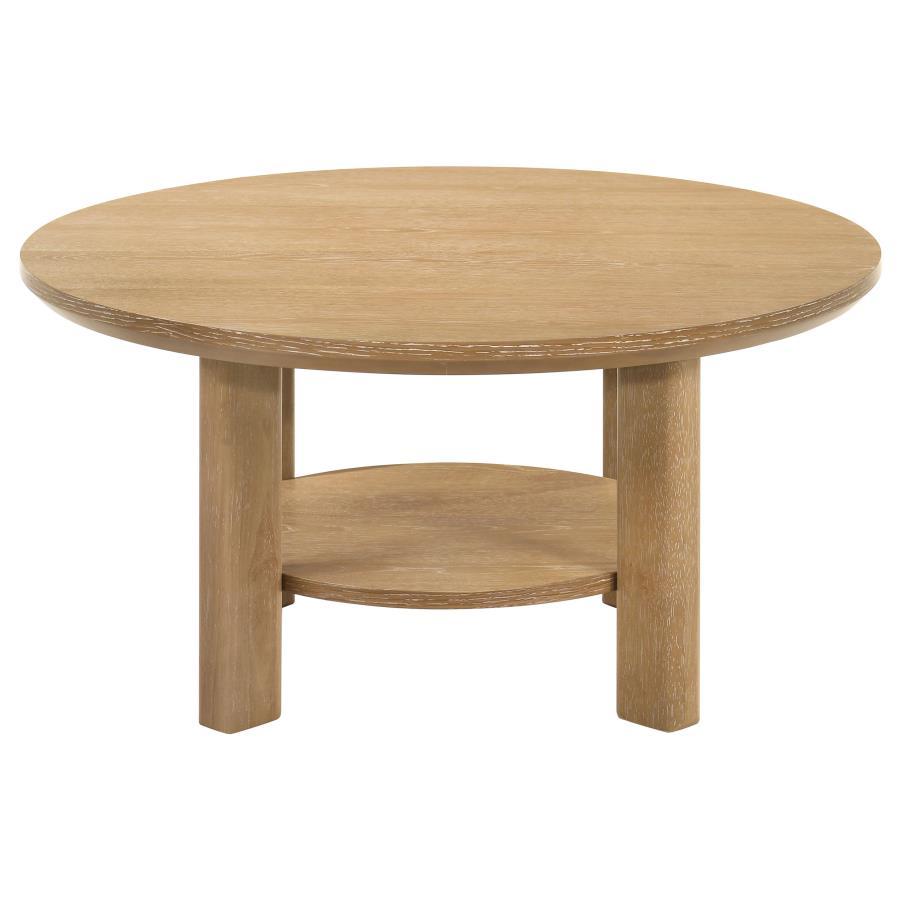 Ottowa - Round Wood Table With Shelf