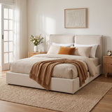 Double Pillow Upholstered Headboard, Skin Friendly Textured Fabric , Queen - Beige