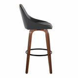 Diana - 30" Fixed-Height Barstool With Swivel And Round Black Metal Footrest (Set of 2) - Walnut Wood