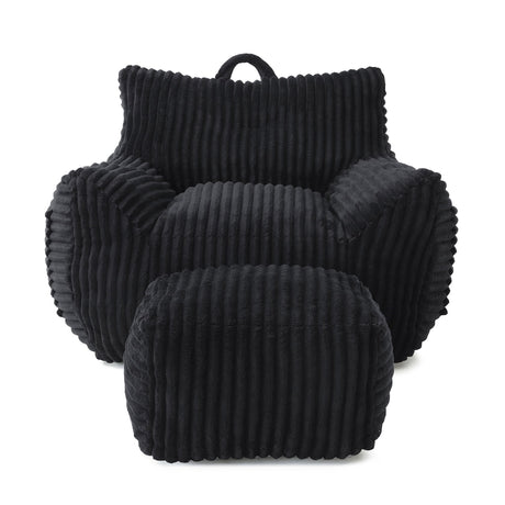 Giant Plush Bean Bag Chair With Armrests And Footstool