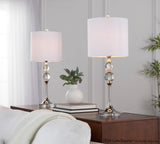Clara - 26" Table Lamp (Set of 2) - Clear Crystal And Polished Nickel With White Linen Shade