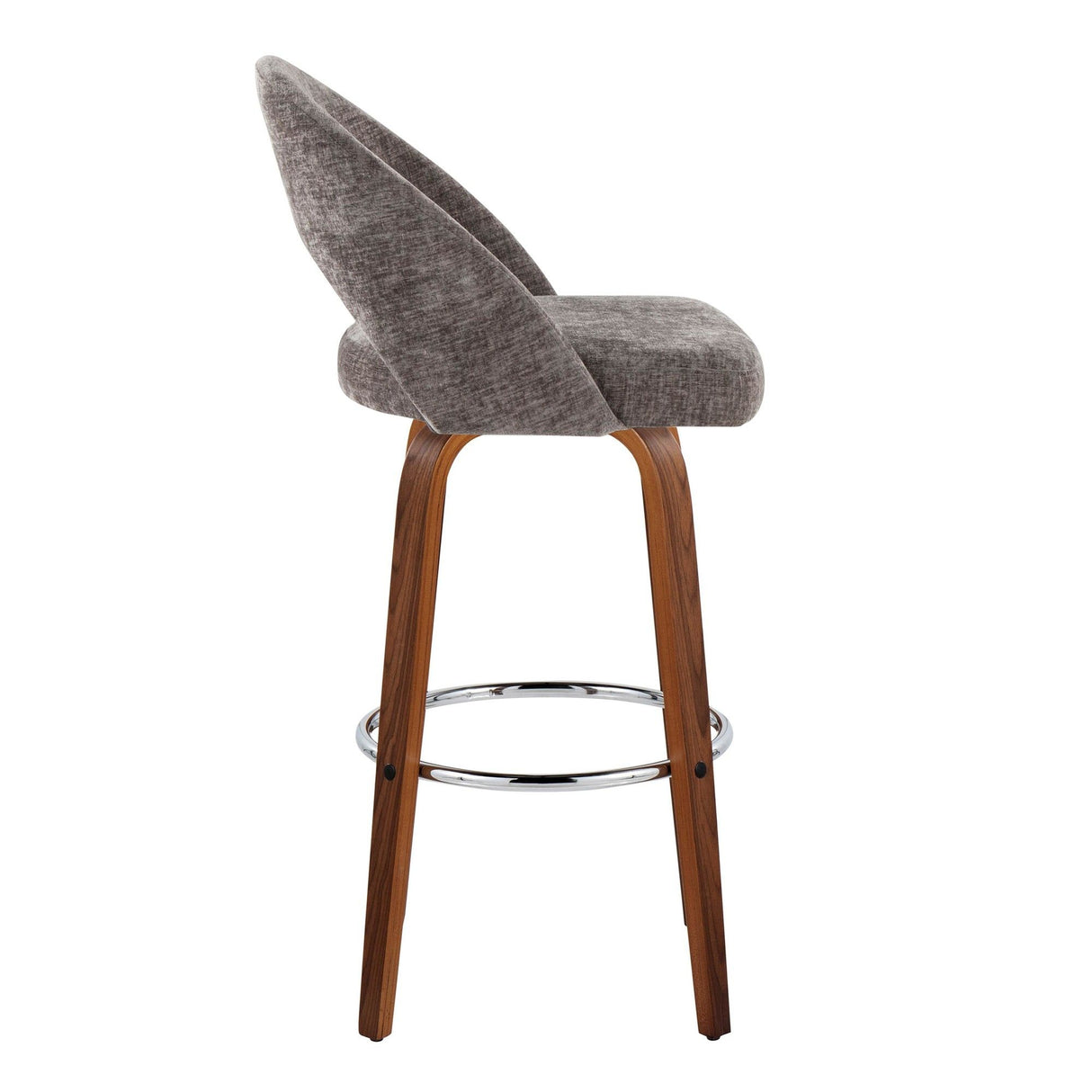Renee - Upholstered Fixed-Height Barstool (Set of 2) - Walnut Wood, Chrome Metal