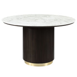 Clayten - Round Dining Table With Marble - White Natural Marble Top & Espresso