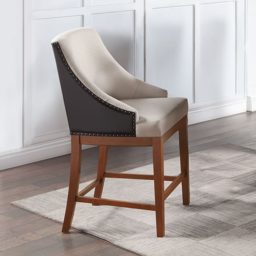 Gilsea - Counter Height Chair Set of 2) - Fabric, Brown Synthetic Leather & Brown