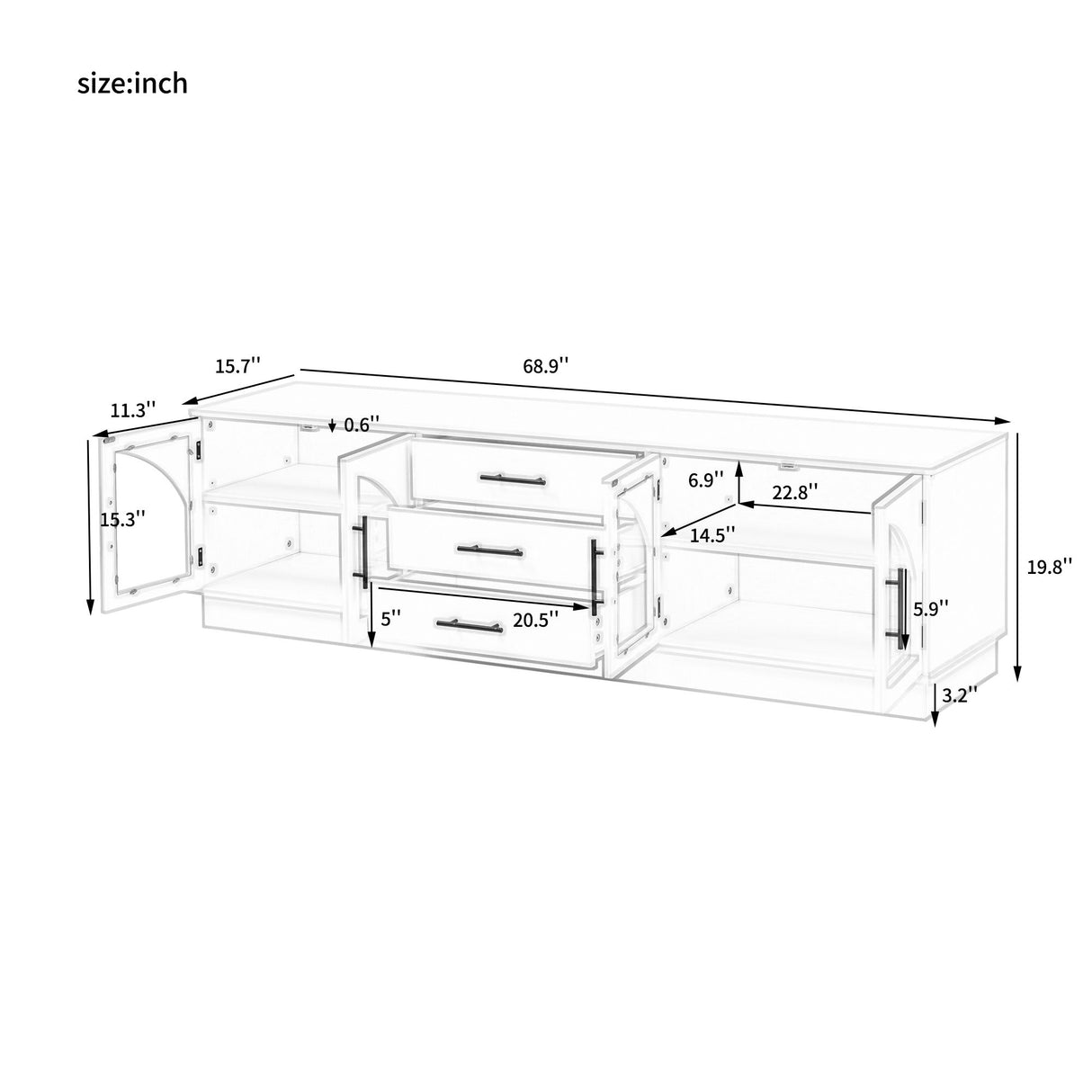 Modern Minimalist TV Stand, Entertainment Center Media Console Cabinet With Adjustable Shelves For Living Room