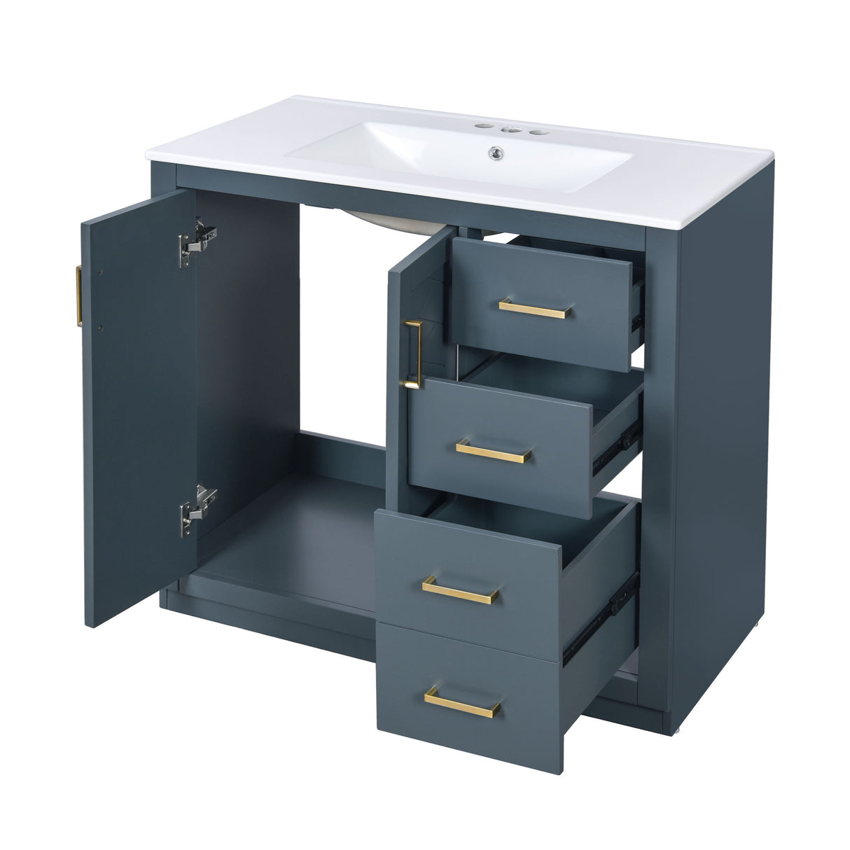 Bathroom Vanity With Sink Combo, Storage Cabinet, Freestanding Set With 3 Drawers & Soft Closing Doors