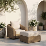 Seacrest - Olefin Water Resistant Fabric And Wicker Outdoor Patio Ottoman/Coffee Table