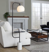Symbol - Metal Floor Lamp with Side Table - Black Metal, White Marble, White Glass
